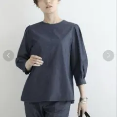 完売品 インディヴィ デニムライク 袖コンシャス ブラウス インディゴ M