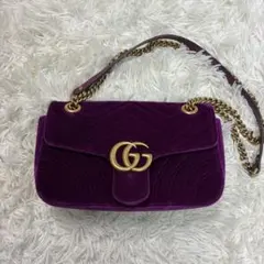レア 美品 GUCCI GGマーモント ベロア パール 刺繍 ショルダーバッグ 