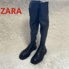 ZARA ブラック レザー ニーハイ 厚底 38サイズ