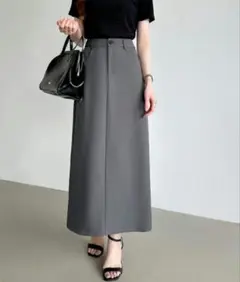 ロングスカート　ナロースカート　ダークグレー　バックスリット　オフィスカジュアル