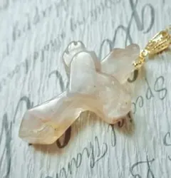 桜メノウ　ハート十字架型 ペンダント