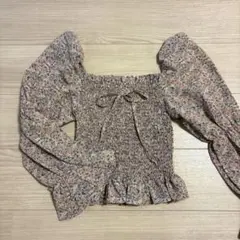 花柄パフスリーブシャーリングトップス