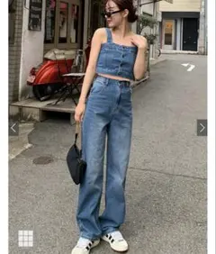 ビスチェ×ワイドパンツデニムセットアップ[qu49]