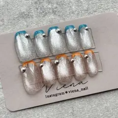 【カラー変更無料】ネイルチップ　オーダー　夏　ラメ　フレンチ