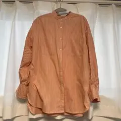 オレンジと白のストライプ長袖シャツ　イージーケア