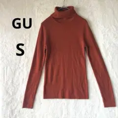 美品 GU S オレンジ リブタートルネックセーター シンプル タートルネック