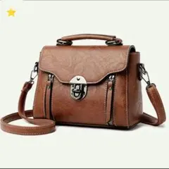 ブラウンショルダーバッグ 合成皮革　カジュアル　アンティーク　ヴィンテージ風