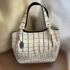 クロコダイル風 バニラ 目地染め ハンドバッグ
