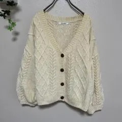 KHALITA アイボリー ケーブルニットカーディガン　ゆったり　マシュマロ感