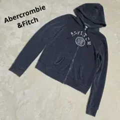 アバクロ　ジップ パーカー　 裏起毛 　刺繍　 ダークグレー　Mサイズ