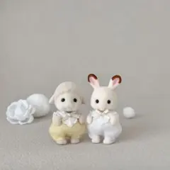 ミニチュアドール服　ロンパース2着セット　アイボリーリボン(py&w)