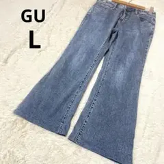 GU ジーユー ブーツカットデニムパンツ ライトブルー 綿 裾フレア/L