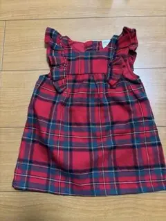 H&M 赤 チェック フリル ワンピース 4-6M