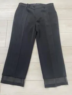 ZARA BASIC 裾シアー切り替え 異素材センタープレスパンツ 黒 Mサイズのサムネイル