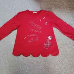 赤い長袖カットソー 音符とキャラクター刺繍