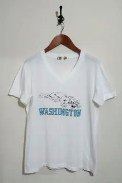 【シンプル】WASHINGTON VネックTシャツ カレッジスポーツモチーフ