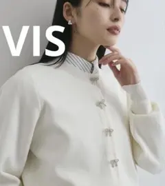 ◾️VIS【洗える】ミラノリブリボンモチーフカーディガン