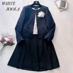 4点セット♡ホワイトジョーラ スーツセットアップ ツイード ノーカラー 紺色 L