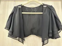 ボレロ バックリボン ショール 結婚式 パーティー 黒 パール レース Mサイズ