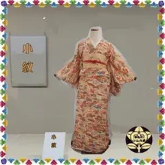 ま*つ様 【小紋】練色に朱色の山野民家模様の着物