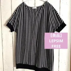 【美品】LEPSIM ネイビー&ホワイト ストライプ 半袖Tシャツ 丈長め