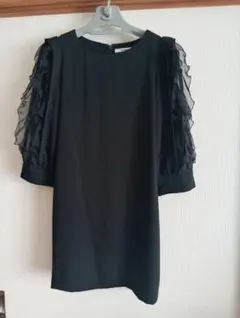 snidel 黒 フリル シースルー 袖 ワンピース