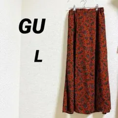 【GU ジーユー】 ペイズリー柄 総柄 フレアロングスカート ウエストゴム L
