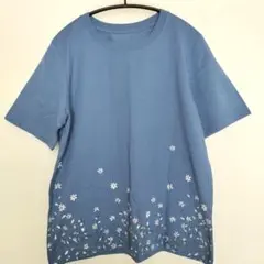 セシール ブルー Tシャツ Lサイズ 通販 夏服 レディース 半袖 フラワーのサムネイル