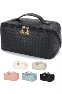 新品コスメポーチ メイクボックス バニティバッグ ブラック 編み込み