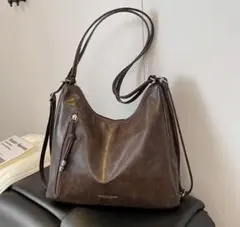 ショルダーバッグ リュック 2way 大容量 韓国 ブラウン