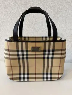 バーバリーロンドン　ハンドバッグ　3層　PVC　ノバチェック　茶色