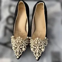 パールビーズ装飾 ブラックハイヒール