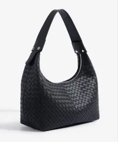 ブラックレザー編み込みトートバッグ