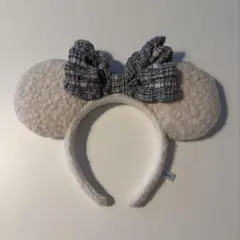 ディズニー　カチューシャ　ホワイト　チェックリボン　ミニー
