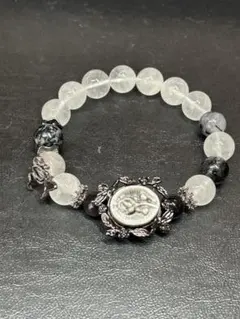 【パンダの工房】天然石パワーストーン黒薔薇黒ルチルデザインブレスレット