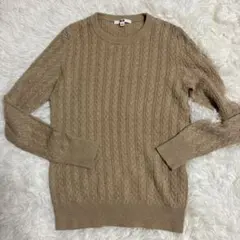 UNIQLO カシミヤ混ケーブルニット　クルーネックセーター　ベージュ　M