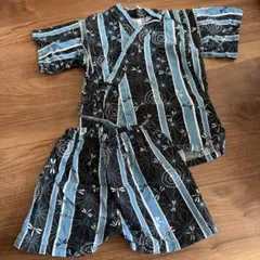 甚平 黒と青のストライプ 95cm