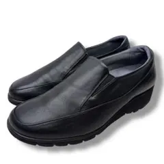 極美品■asics pedala【23.0】本革 レザー スリッポン ブラック