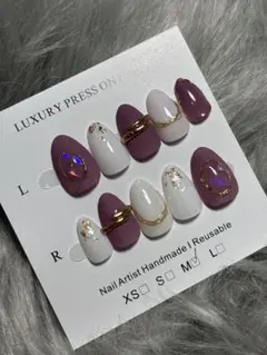 ネイルチップ パープル ホワイト 金箔