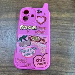 ピンクのiPhone16ケース　鏡付き