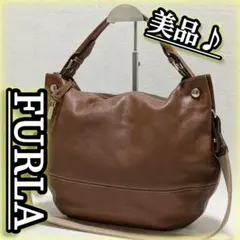 フルラ FURLA 2way ショルダーバッグ シボ革 茶 レザー 美品