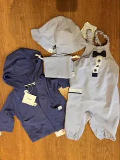 ミ*ー様 【未使用】bebe紫色ロンパース・カバーオールセット 80