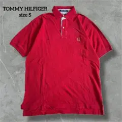 トミーフィルフィガー ポロシャツ レッド コットン 半袖 ロゴ刺繍 B028