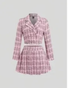 SHEIN ピンク ツイード セットアップ M