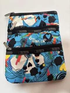 【LeSportsac】ショルダーバッグ ポーチ 3ファスナー カラフル柄 青系