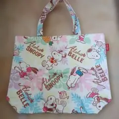 新品スヌーピー トートバッグ ピンク系ボタン付きエコバッグ大きめA4サイズOK