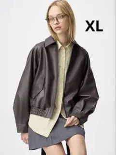 フェイクレザーハリントンジャケット