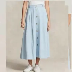 良品 POLOラルフローレン スカート ライトブルー ボタン フレア お出かけ
