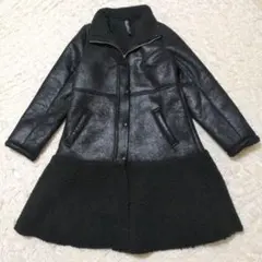 最終セール価格✨️【フェイクムートン×ボアコート】 裾フレア エレガント 黒 L