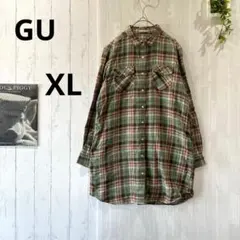 【ジーユー】フランネルチェックシャツ XL 綿100% グリーン長袖 ネルシャツのサムネイル